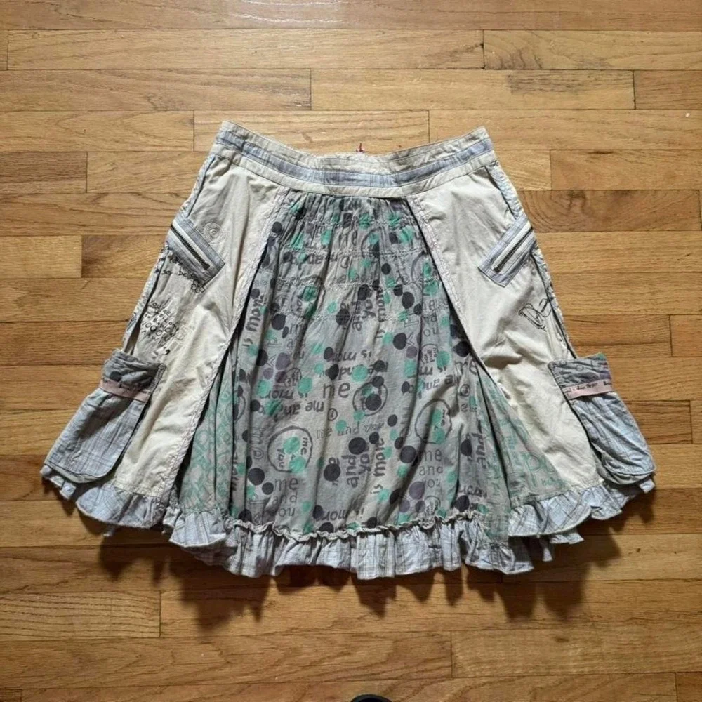 Y2K Desigual Ruffle Skirt Women's Size Small Polka Dot Pocket Gorpcore Fairy - Picture 5 of 8